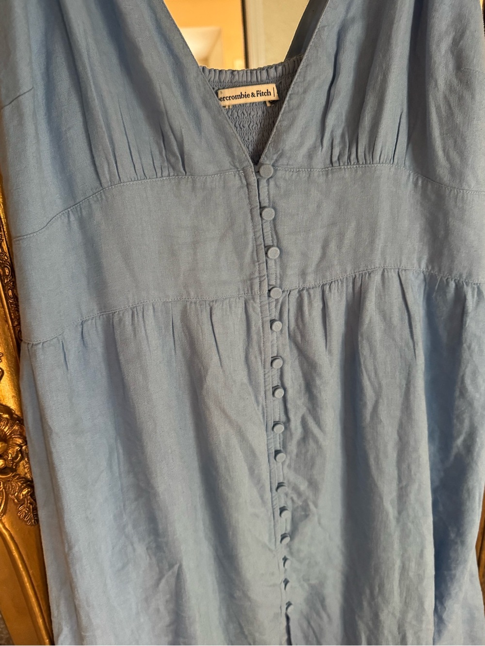 Abercrombie and Fitch Light Blue Women's Spaghetti Strap Button-Front Maxi Dress - Picture 2 of 3